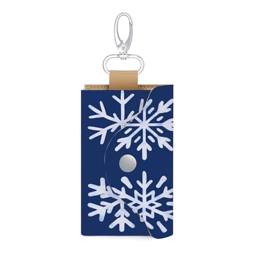 Snowflakes Simple Minimalistic Aesthetic Key Holder Bag PU Leather ID Card Holder Keychains Case Cover for Men Women