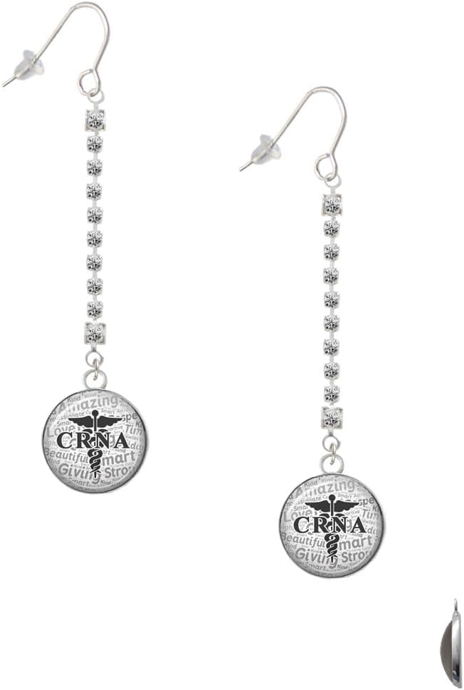 Delight Jewelry Silvertone Domed CRNA Silver-tone Long Sparkle Dangle French Earrings