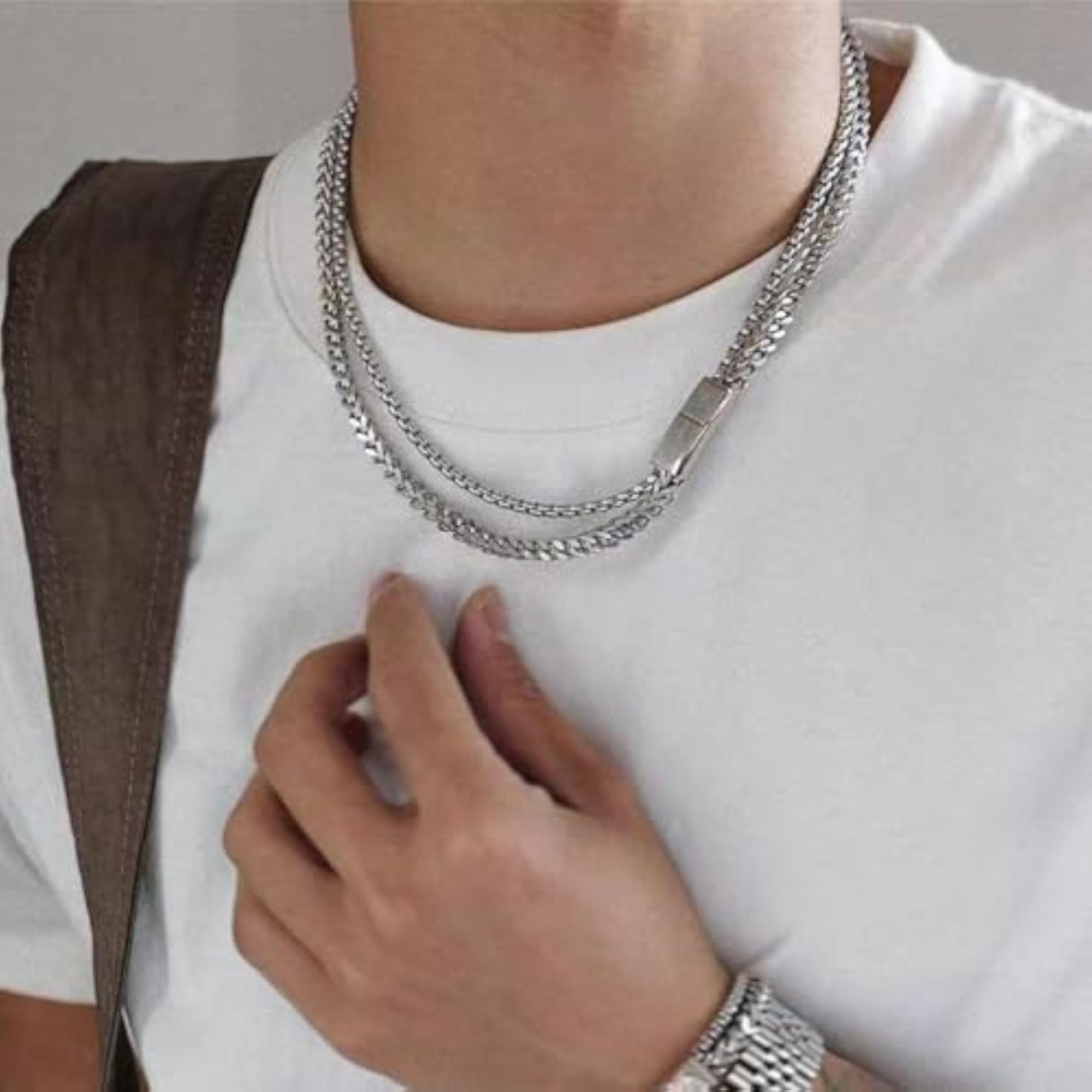 Men's Silver Plated Stainless Steel Wheat Chain Necklace