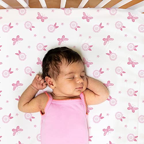 The Peanutshell Pink Butterfly Crib Sheet Set For Baby Girls, 4 Pack #TOP3