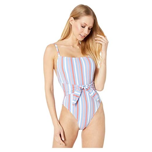 Jessica Simpson Women's Standard Straight Neck One Piece Swimsuit Bathing Suit, Eyeshadow Tie Waist, M
