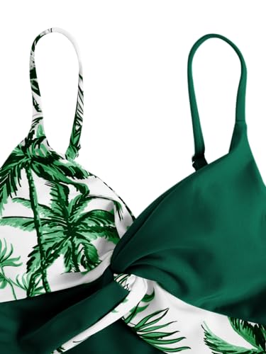 Image of Milumia Girl's 3 Piece Swimsuits Printed Twist Bikini Set with Coverup Skirt Beachwear