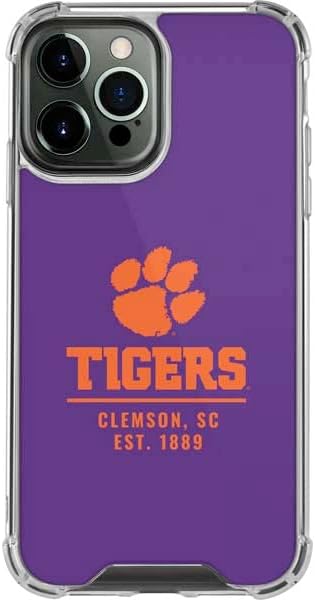 Skinit Clear Phone Case Compatible with iPhone 14 Pro Max - Officially Licensed Clemson University Tiger Print Purple Design