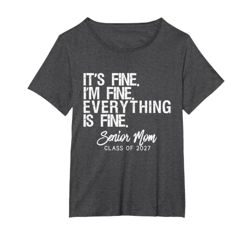 Retro I'm Fine Everything is Fine Senior Mom Class of 2027 T-Shirt, Women's Plus, Dark Heather Grey, 5X