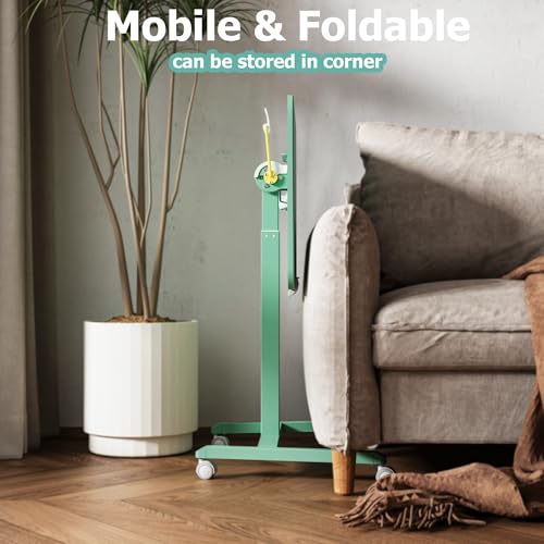 ETHU Höhenverstellbarer Beistelltisch, Mobiler Schreibtisch mit Rollen, Laptoptisch für Sofa Bett, Couchtisch 90° Neigbare Gasfeder-Platte (65 cm), Vielseitiger Rolltisch für Zuhause