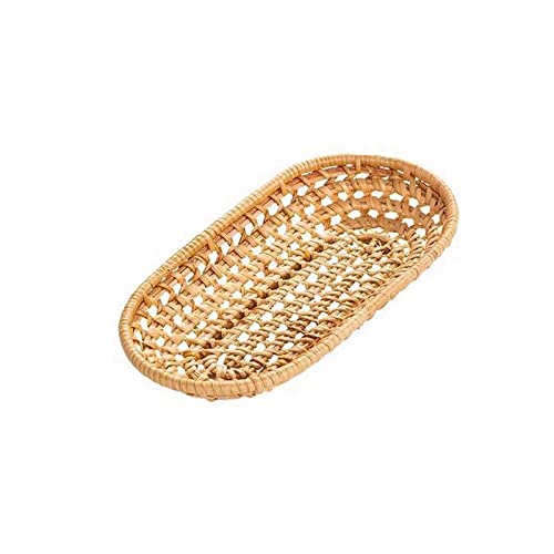 JINGYAN Egg Baskets Woven Storage Tray Rectangle Wicker Basket Rattan Portable Breakfast Fruit Snack Natural Decor(Rectangle L)