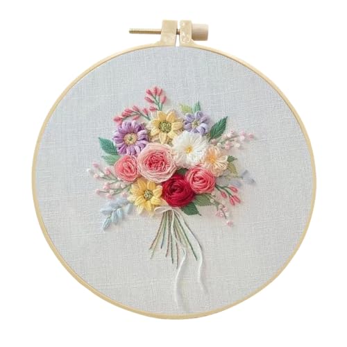 M.A.K 1pcs Cross Stitch Kits for Kids Beginners Adult, Embroidery Kits Stamped Flower Pattern, Needlepoint Kits with Embroidery Hoop, Floss, Needles, Detailed Instruction