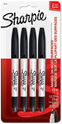 Sharpie Twin Tip Fine Point and Ultra Fine Point Permanent Markers, 4 Black Markers