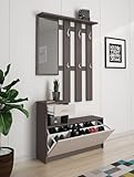 Dmora Ingresso Clint, Entratina Moderna con Specchio, Mobile con scarpiera, Armadietto Multifunzione, 100x25h180 cm, Beige e Grigio