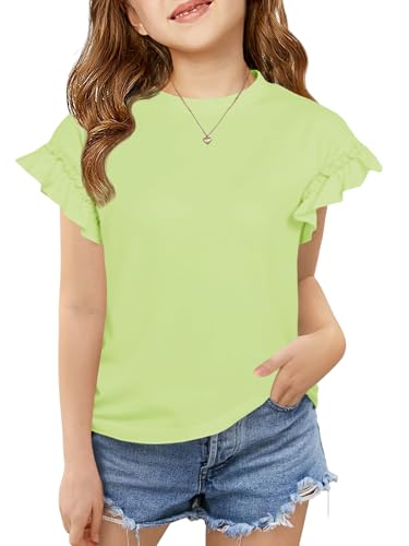 Image of Haloumoning Girls Ruffle Short Sleeve T Shirts Kids Summer Crewneck Tops Cute Tees Blouse 5-14 Years