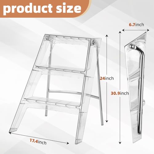 Image of Acrylic 3 Step Ladder Folding Step Stool, Anti-Slip Steps Design, 350lbs Heavy Duty Load Bearing, Stable Support Frame, Portable Safety Acrylic Ladder (Transparent)