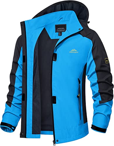 TACVASEN Wasserdicht Jacke Damen Wanderjacke Outdoor Campingjacke Winter Übergangsjacke Freizeit Winddichte Jacke mit Kapuze Outdoor Jacket Leicht Trekkingjacke Blau