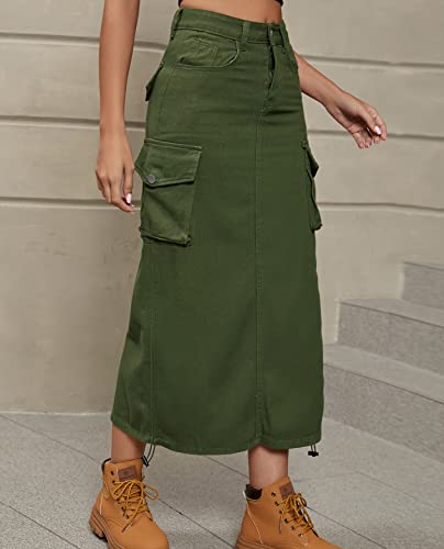 chouyatou Women's Y2K Cargo Skirt Jean Adjustable Casual A-Line Midi Long Denim Skirt3