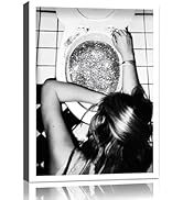 Trendy After the Disco Party Framed Wall Art,12x16 in Canvas Wrapped Wood Framed Black and White ...