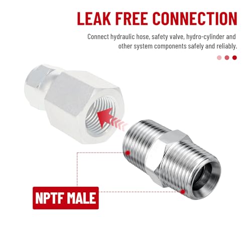 Image of 10 Pack Hydraulic Adapter Fitting: 1 /2 inch NPTF Male x 1 /2 inch NPTF Male | Carbon Steel Hydraulic Hose Crimp Connectors with Protective Cover, Cone Seat Tapered Thread