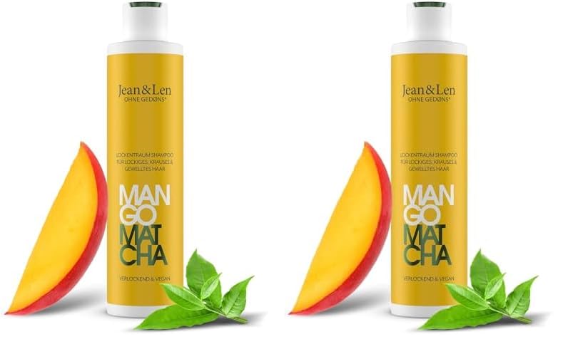 Jean & Len Lockentraum Shampoo Mango & Matcha, bändigt widerspenstiges und krauses Haar, verringert Spliss, pflegt & definiert natürliche Wellen und Locken, ohne Parabene & Silikone, vegan, 300ml