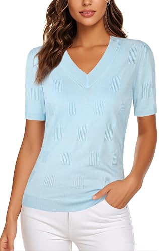 Image of Ninedaily Women's Tops Short Sleeve Sweater Knit T-Shirts Dressy Casual Blouses