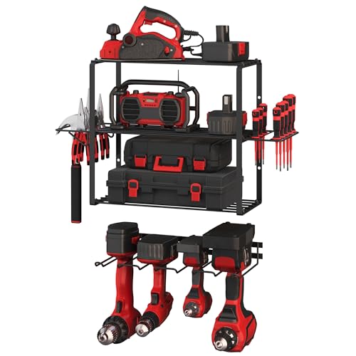 Image of Power Tool Organizer - 4-Tier Garage Shelving Unit with 140lb Max Capacity - Wall Mount Garage Storage System for Tools by Stalwart