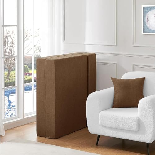 Image of Los Angeles Foldable Two Seater Sofa Cum Bed, Sofa Bed 4 X 6 Feet, Jute Fabric Washable Cover Including Two Cushion Perfect for Living Room & Office, Guest Room - Brown Color
