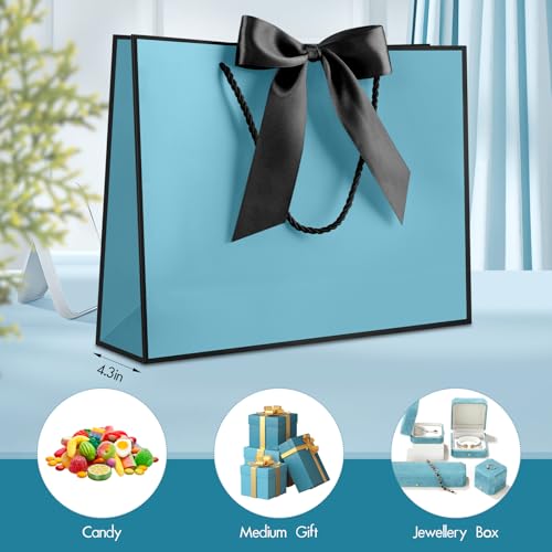 Image of JMANNI Gift Bags with Handles, 13 inch Medium Gift Bag for Presents, 1 Pcs Bags with 2 Tissue Paper and 1 Cards for Graduation Baby Shower Wedding Fathers Day Mother's Day Birthday Party (Bule-Blcak