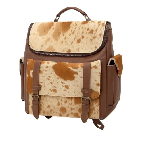 Trahide – Backpack Cowhide Hair-On Light Brown & Brown Leather Pockets | 14” x 13” Inches – Pick yours - Option 2