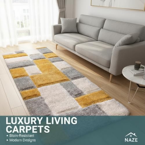 Image of Carpet for Hallway, Kitchen, and Modern Interiors, Cozy Shag Runner for Living Room, Entryway & Office Decor Size 2x6 feet Yellow B 3D
