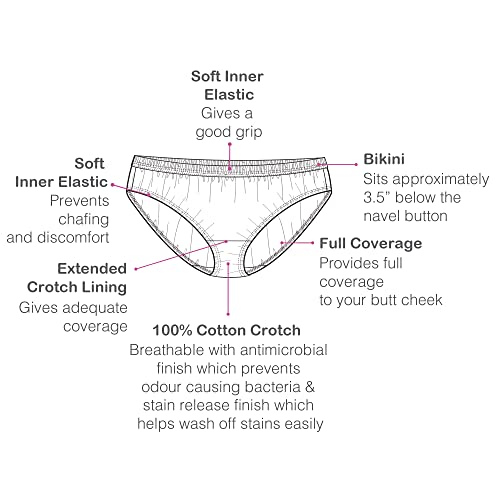 Enamor Women's Cotton Bikini Underwear Panties - Pack Of 3, Full Coverage, Stain Release Technology #TOP5