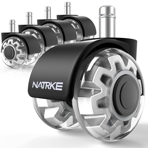 NATRKE Office Chair Wheels Replacement, 2 Inch Dual Rubber Casters, 11x22mm Universal Fit for Hardwood Floors & Carpet, Heavy Duty Smooth Quiet Set of 5, Supports 661 lbs, Grey