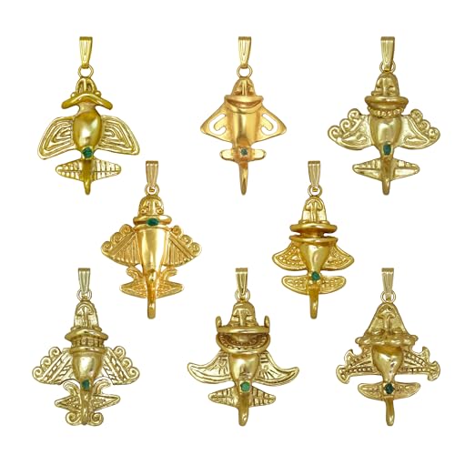 Image of Across The Puddle Colombian Emerald & Multi-Material Options | Quimbaya Flyer Pendant Necklace | Ancient Alien Golden Jets Collection