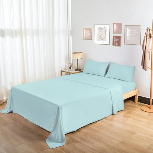 HBHLFZ Full Flat Sheet - Ultra Soft Polyester Top Sheet - Hotel Quality Bed Sheets - Comfortable Wrinkle-Free - Easy to Care for - 1 Full Flat Sheet Only(Full,Light Blue)