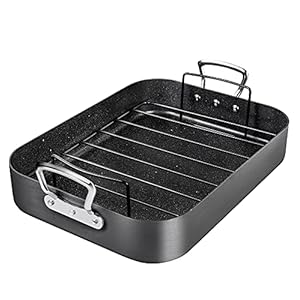 MICHELANGELO Roasting Pan with Rack, Hard Anodized Turkey Roaster Pan, Large Turkey Roasting Pan for Oven, Nonstick Rectangular Roaster Pan with Rack, 16 Inch x 12 Inch