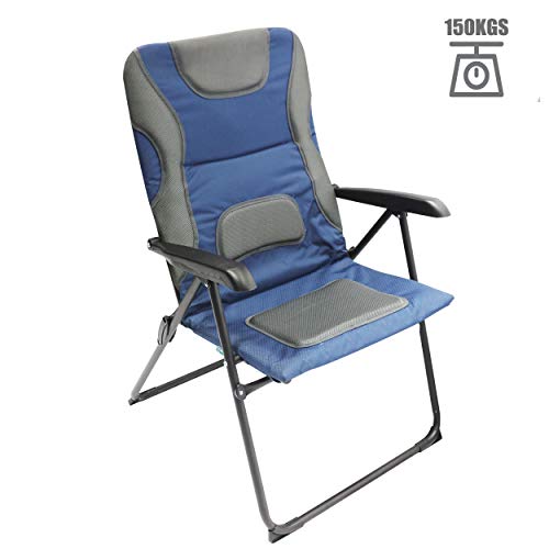 Homecall Sedia pieghevole da giardino con imbottitura e schienale regolabile design extra-large colore blu/grigio