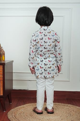 Image of POLKA TOTS Boys Cotton Ethnic Kurta Pajama Set with Attached Koti | Ethnic Motif Wear Kids Kurta Pyjama for Boys & Toddlers | Traditional Dress for Weddings & Festivals | Festive Jubba Set for Babies