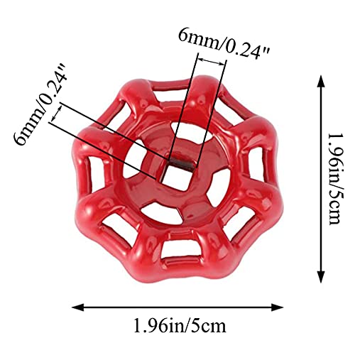 PZRT Cast Iron Outside Faucet Round Wheel Handle for 6X6mm Valve Shafts - Red Hose Bib Water Spigot