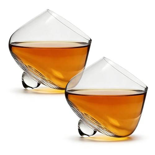 Bicchieri Whisky Rum: Set Da 2 Pezzi 235 Ml Cognac Vino Cristallo Rotanti Senza Stelo, Degustazione Vetro Inclinati Liquore, Bicchieri Da Rum Trasparenti per Bourbon, Scotch, Cognac E Cocktail