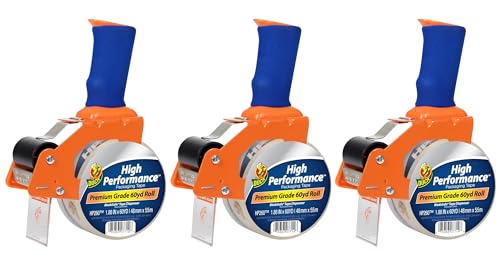 Image of Duck Handheld Heavy-Duty Tape Dispenser with Roll of HP260 Strong Packaging Tape for Shipping, Moving, Mailing & Storage Boxes, Set of 3