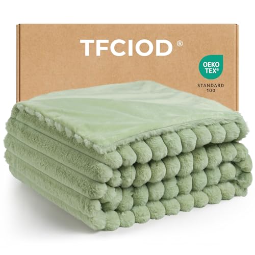 TFCIOD Coperta Plaid Pile, Coperta Pelosa Pile per Divano in Velluto, Coperta a Righe, Morbida e Calda, 540 Gr/mq Alta Qualità Plaid, Coperta per Ufficio Decorazioni Casa (Verde, 100X160cm)