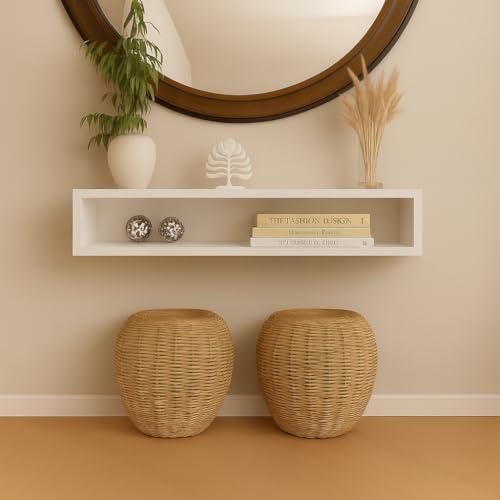 Image of Solid Wood Entertainment Floating Tv Unit for Living Room | Floating Media Tv Cabinet | Natural Finish Color and Size Off (White, Large 115 CM)