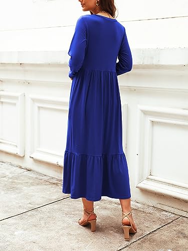 Image of Mieazom Women's Long Sleeves Maxi Dress Casual Loose Tiered Flowy Swing Beach Long Dresses with Pockets