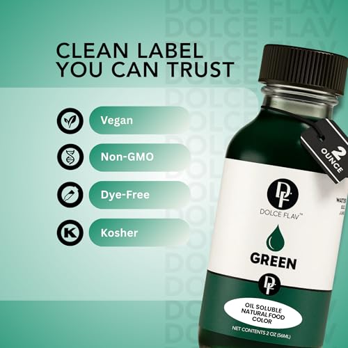 Image of Dolce Flav Natural Green Food Coloring - 2 oz Vibrant Plant-Based Color from Green Apple | Water-Soluble Liquid Dye for Baking, Drinks & Frostings | Graduated Dropper Included | No Artificial Dyes | Kosher | Made in USA