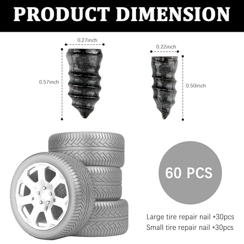 Image of Salior 60PCS Tire Plug Kit with Screwdriver,Rubber Flat Tire Repair Kit for Fast Repair of Tire Punctures,Durable Car Tire Repair Kit Self-Service Repair Nails for Car Motorcycle Truck (60PCS)