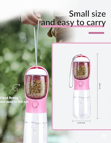 Image of Cawypety Dog Water Bottle for On The Go - Portable Pet Water Bottle for Dog Cat Outdoor Walking Hiking Travel (Cherry Blossom Pink, 300ml)