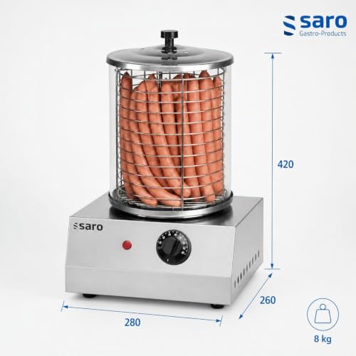 Foto von SARO Hot-Dog-Maker – Mit Glaszylinder – Edelstahlgehäuse – Temperaturregelung 0–110 °C – Kompakt – B 280 x T 260 x H 420 mm - 1 kW – Modell CS-100