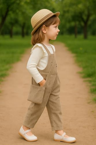 Image of Ninas Baby Girls Solid Cotton Blend Style Top and Dungarees Set with Purse (White & Pink)