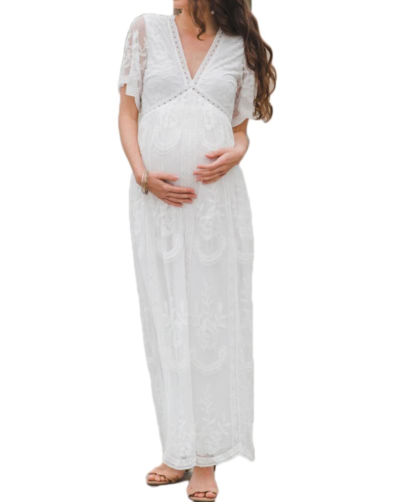 Robe Enceinte Maternité Longue Robe de Soirée Mariage Grossesse Femme Élégant col en V Robe Grossesse de Photographie Longue pour Photo Soirée Mariage