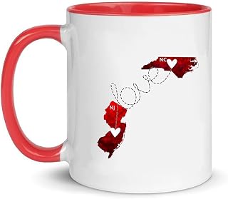New Jersey and North Carolina Mug - Long Distance Mug State To State Map Red NJ NC - Moving Away Ater Graduation University College - Accent Mug Red 11oz