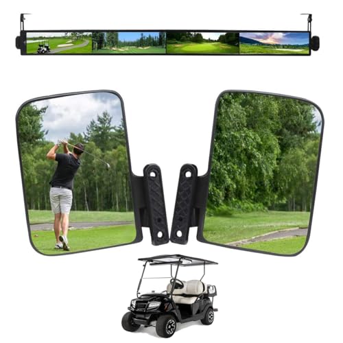 Golf Cart Mirror, HKOO Universal Folding Side Mirror and 4 Panel Rear View Mirror fits Golf Carts EZGO, Club CAR