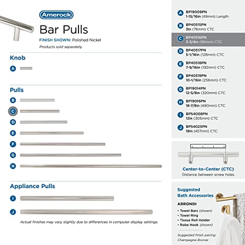 Image of Amerock 3-3 /4 inch Bar Pulls Polished Nickel Drawer Pull | 3-3 /4 inch (96mm) Center-to-Center Mounting Distance and 6-1 /8 inches Overall Length, Durable Carbon Steel Cabinet Hardware