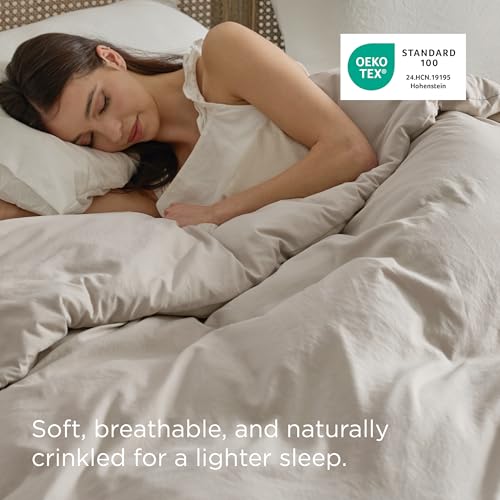 Image of Bedsure Duvet Cover Full Size Only - Prewashed Cotton-Like Polyester Extra Soft All Season Bedding, Includes 1 Duvet Cover 80x90 Inches with Zipper Closure, Linen, (No Comforter)