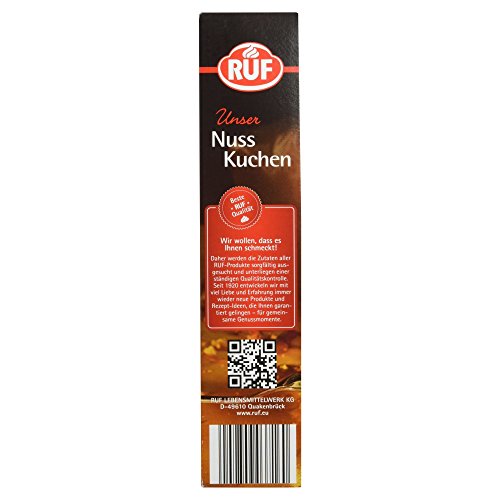 RUF Nusskuchen, Backmischung mit schneller und einfacher Zubereitung, nussig und locker mit Glasur, als Grundlage für Rüblikuchen, vegan, 1 x 520g (Packung mit 2)